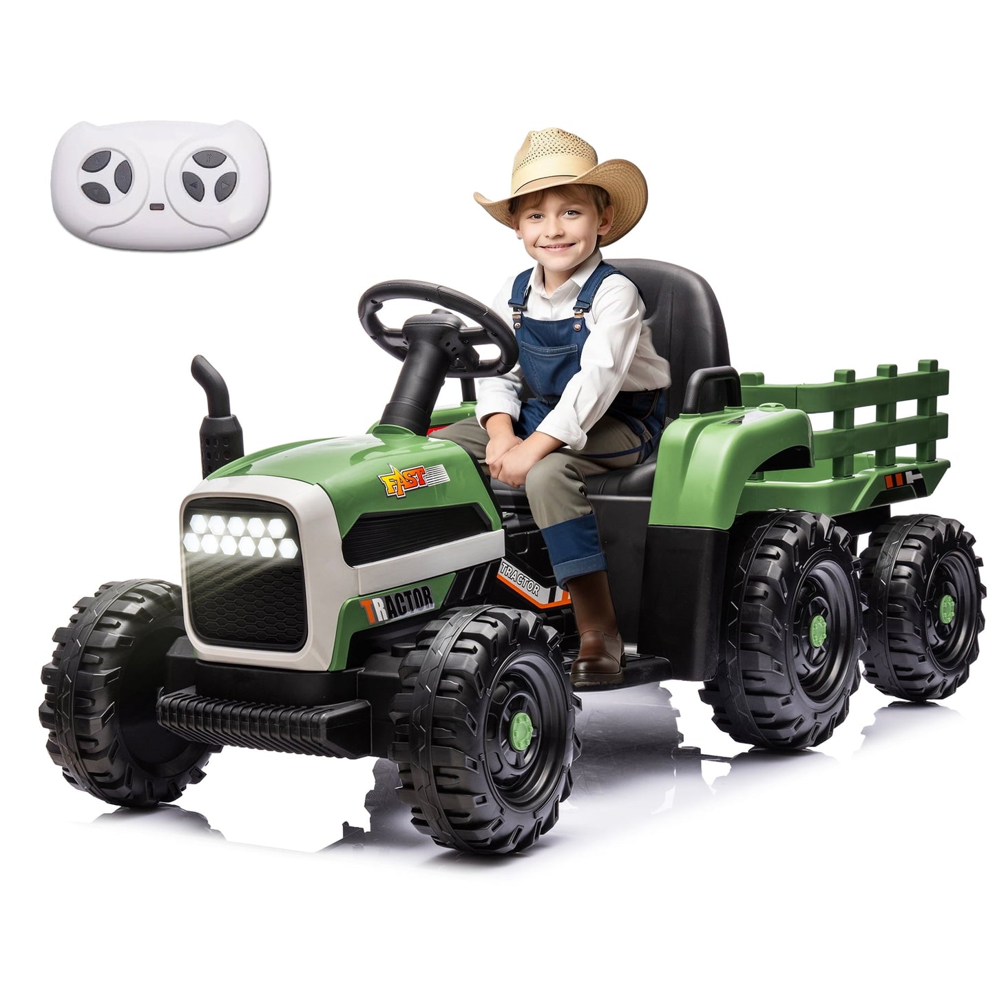 Xuanlur 24V Ride on Tractor with Remote Control, Ride on Toy for Big Kids, Kids Electric Vehicles Ride On Tractor Car with 200w*2 Motor, USB, LED light, Bluetooth, 3 Speed Adjustable (Emerald)