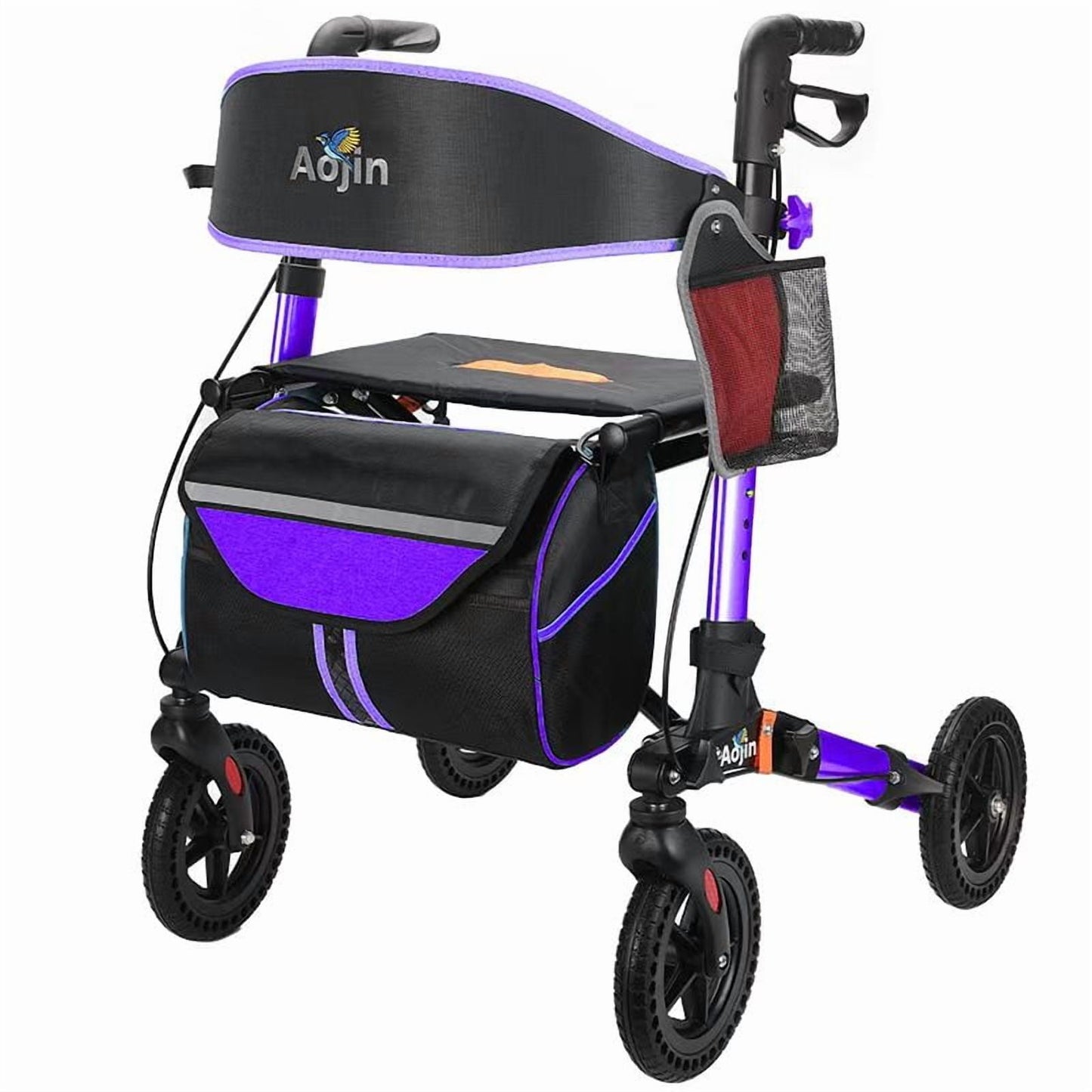 GAKMCIL Lightweight Foldable Rolling Walker, All-Terrain Aluminum Mobility Walker with 6-Position Adjustable Height, Dual Brakes, Removable Storage Bag, 300lbs Load for Seniors and Adults (Purple)