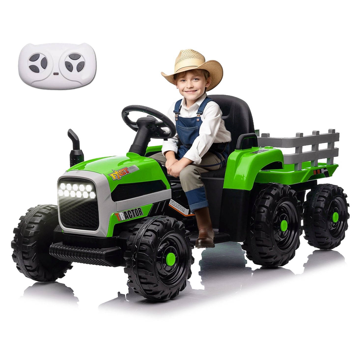 Xuanlur 24V Ride on Tractor with Remote Control, Ride on Toy for Big Kids, Kids Electric Vehicles Ride On Tractor Car with 200w*2 Motor, USB, LED light, Bluetooth, 3 Speed Adjustable (Green)