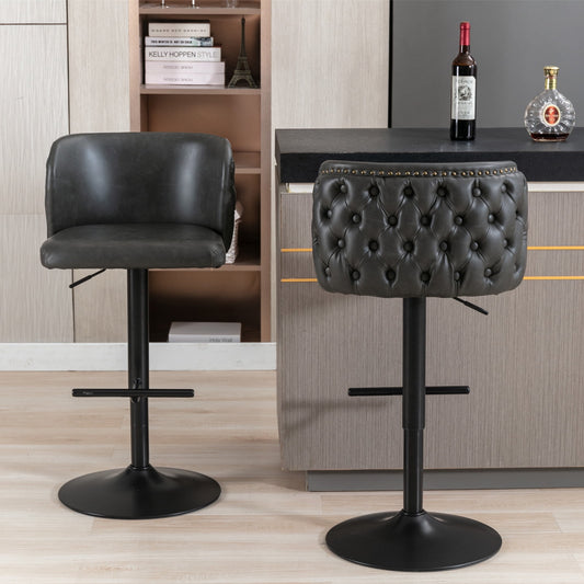 GAKMCIL Modern PU Upholstered Swivel Bar Stools with Adjustable Counter Seat Height, Footrest, Black Metal Chrome Base, Rivets Trim, 300lbs Load for Home Pub, Kitchen Island (Set of 2, Dark Gray)