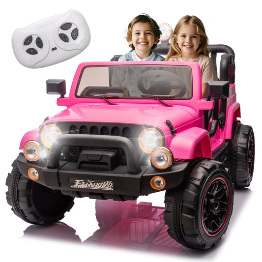 POWANLI 24V 2 Seater Kids Ride on Jeep Toy Car W/Parent Remote, Electric Truck for Kid w/ 2*200W Moter, 3 Speeds, Multifunctional Dashboard, Bluetooth Music, USB, Toy Gift for 3-8 Boy&Girl(Pink)