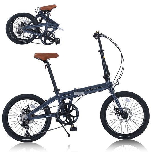POVANLI 20 inch Folding Bike, Lightweight Aluminum Frame, 7-Speed Folding Bike, Blue Gray, 27.56 lb, Suitable for height 4'11'' - 5'88'' (Gift)