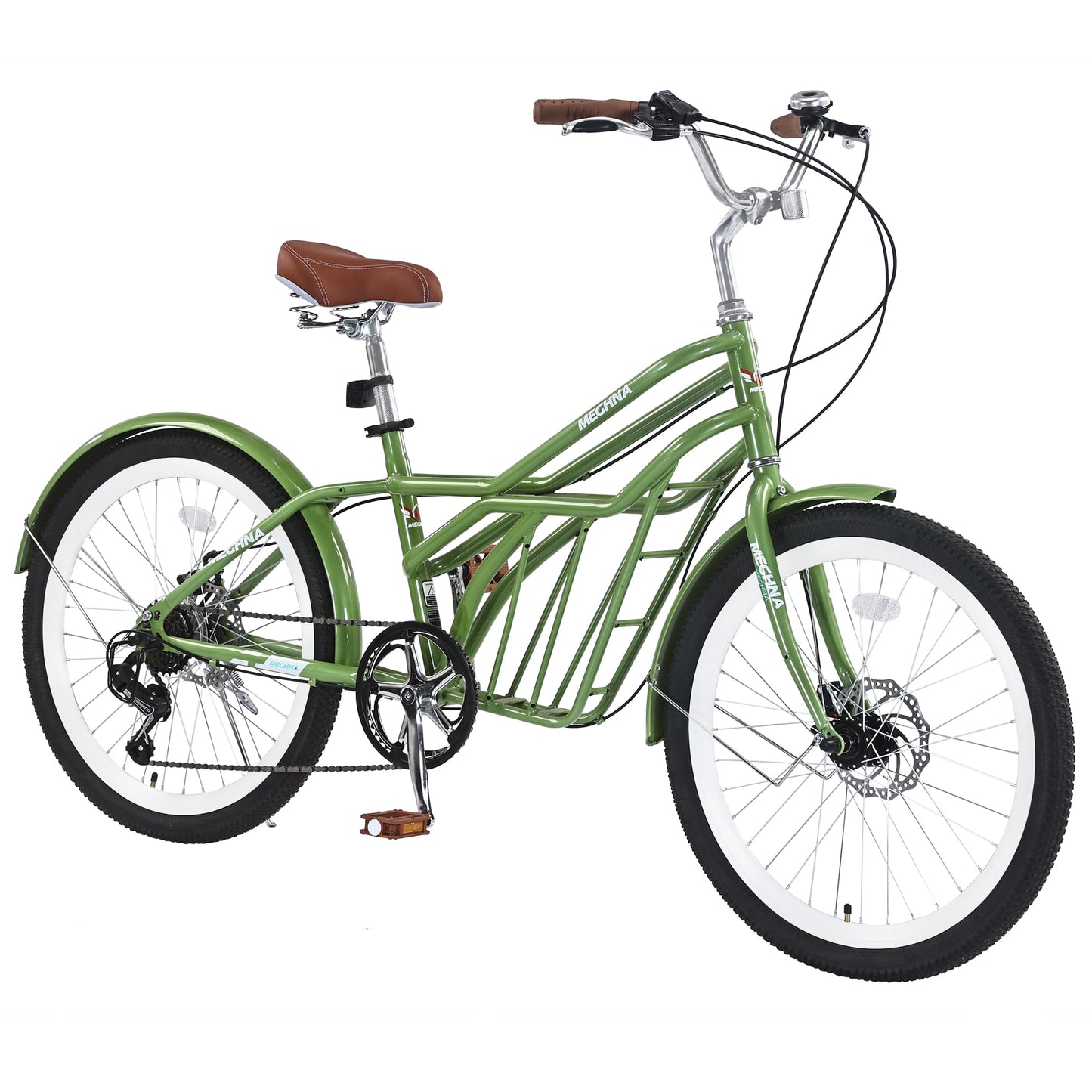 24 inch Bicycle for 10+yr or 5'0"-5'7" Adult with Cargo Space(small pets, items), 6-Speed Gears, Disc Brakes & Durable Lightweight Steel Frame, City Commuter Bike, 85% assembled for Gift (Green)