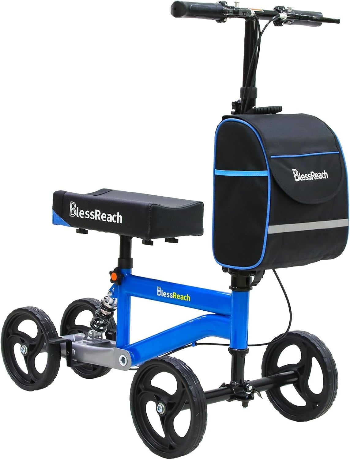 GAKMCIL Foldable Steerable Knee Walker Scooter, Crutches Alternative with Adjustable Seat and Handle Height, Dual Handbrakes, Removable Storage Bag, 300lbs Load for Adult Foot Injury Recovery (Blue)