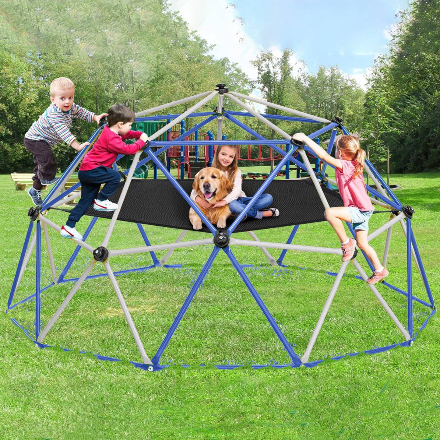 POWANLI 3-in-1 Climbing Dome,120" Dome Climbe with Hammock, for Kids Outdoor Play Equipment Jungle Gym,1000lbs Jungle Gym, Anti-Rust, Easy Assembly,Green+Grey