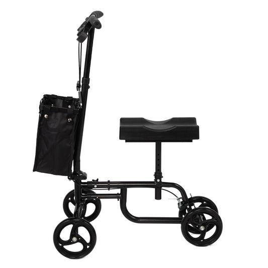 POWANLI Folding Knee Scooter, Steerable Leg Walker with Bag and Dual Braking System, Crutch Alternative for Foot Injuries Ankles Surgery, Black