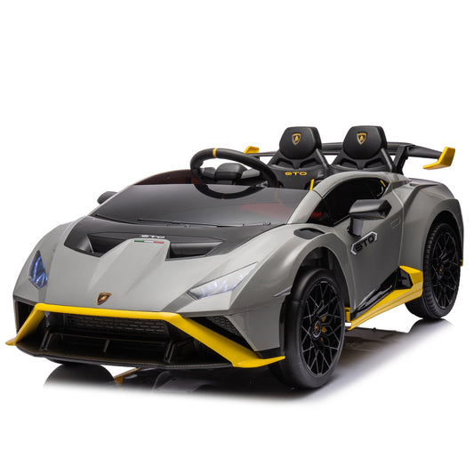 POVANLI Lamborghini Huracan Sto 24V Kids Electric Ride on Drift Car W/Parents Control,Slow Star,2 Speeds,Power Display,Foam Wheels,360° Spin,LED Lights,MP3,USB,Bluetooth for Children Aged 3-8(Gray)