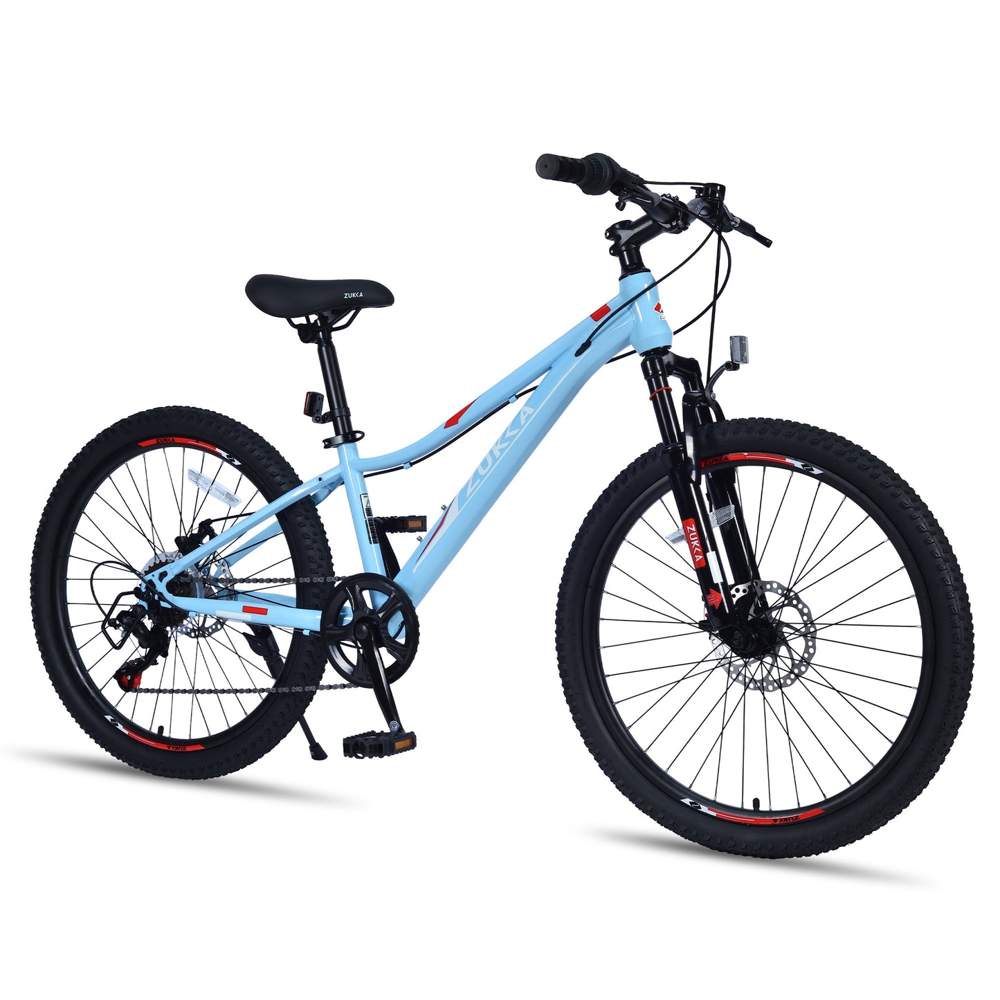 POVANLI 24 Inch Mountain Bike 6 Speed Suspension Fork,Inflatabll Rubber Tires,Aluminum Alloy Rim,Steel Frame,Dual Disc Brake,Suitable for commuting to school and city riding,Gift(Yr 9-12)(Blue)