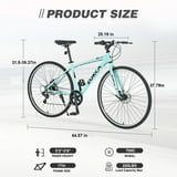 POVANLI 700C Road Bike, 7 Speed Hybrid Bike Aluminum Alloy Frame Double Disc Brakes For men women's City Bicycle, Green (Gift)