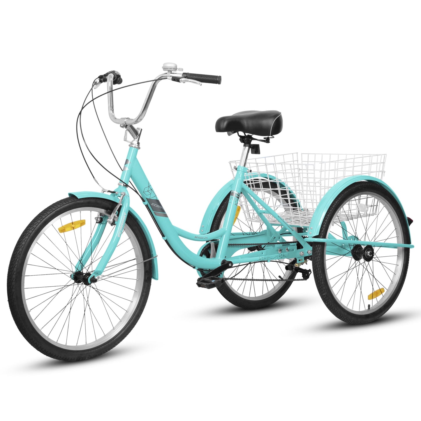 POVANLI 24 Inch Adult Tricycles, 7 Speed Trikes with Low Step-Through and Shopping Basket, 3 Wheeled Bicycles for Adults, Women, Men, Seniors Gift(Blue)