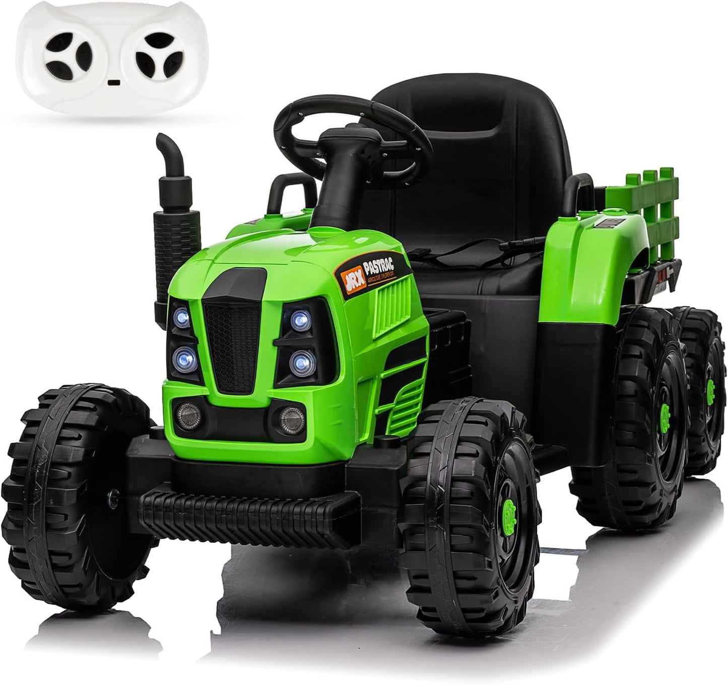 POWANLI 12V Kids Ride On Tractor with Trailer, Battery Powered Electric Car w/ Music, USB, Music, LED Lights, Vehicle Toy for 3 to 6 Ages, Dark Green