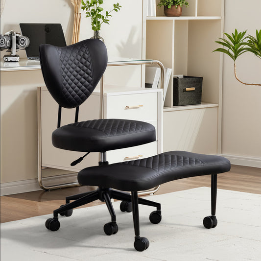 GAKMCIL Ergonomic Cross Legged Swivel Chair, Meditation chair, 360° Swivel Footrest, ADHD Chair with Adjustable Height & PU Fabric, Back Support, SGS certificated cylinder for Home & Office(Black)