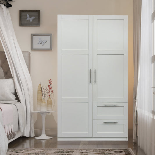 GAKMCIL 70.8" High Freestanding Armoires/Wardrobe, Bedroom Cabinet, Bathroom Cabinet, Kitchen Pantry Cupboard Cabinet with 2 Doors, 2 Drawers & 5 Storage Spaces (39.37"L x 19.49"W x 70.87"H) (White)