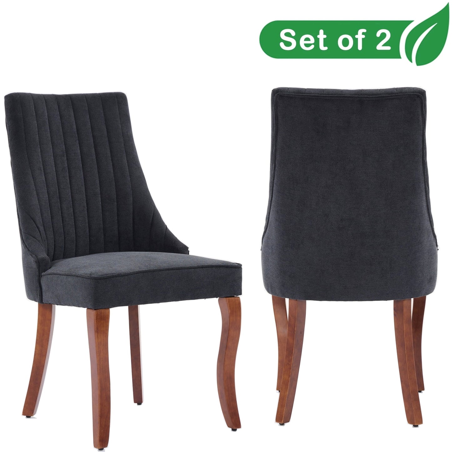 GAKMCIL Fabric Dining Chairs (Set of 2), Channel Tufted Kitchen Dinner Chair Comfy Fabric Upholstered Accent Chair for Dining Room with Solid Wood Legs, Weight Capacity:300lb (Black)