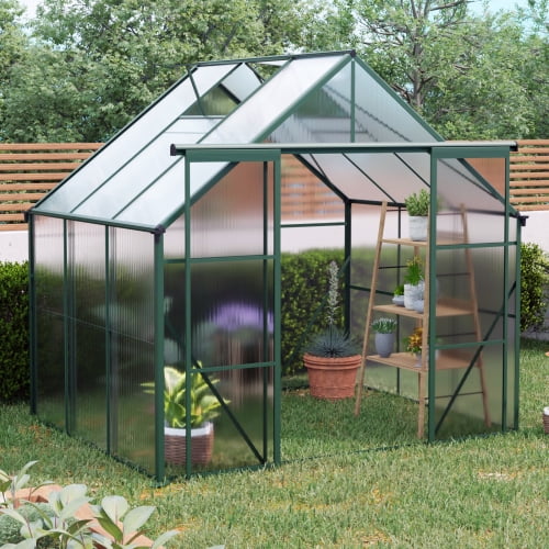 Aurlrtil 8'x6' Polycarbonate Greenhouse with Double Door, Large Aluminum Walk-in Green House for Outdoor Backyard Green