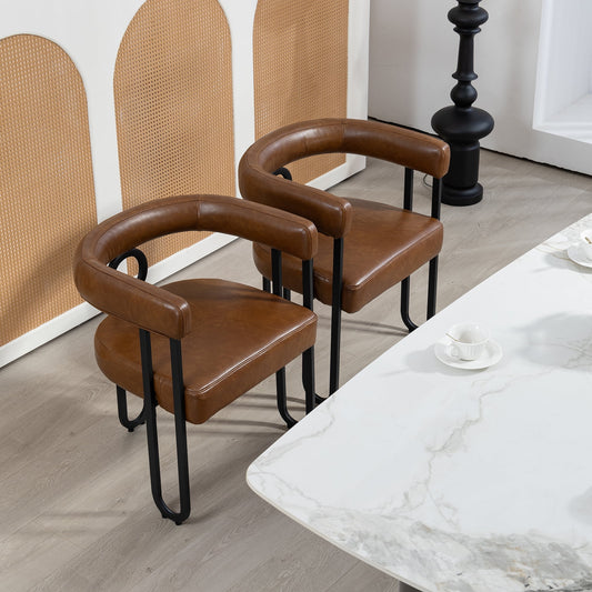 GAKMCIL PU Leather Fabric Upholstered Bar Stools (Set of 2), Bar Chair/Dining Chair/Armchair with Back, Black Metal Frames for Living Room Bar Kitchen Island Restaurant Bistro, Club (Light Brown)