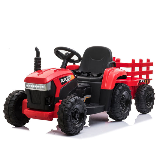 POWANLI 12V Kids Ride-On Tractor with a removable Trailer, Battery Powered Electric Car Music, USB, Music, LED Lights, Vehicle Toy for 3 to 6 Ages Red