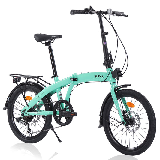 POVANLI 20 inch Folding Bike, 7-Speed Folding Bike, Lightweight Steel Frame, 34.39 lb, Load capacity 220lb, Suitable for height 4'11'' - 5'9'' (Gift)