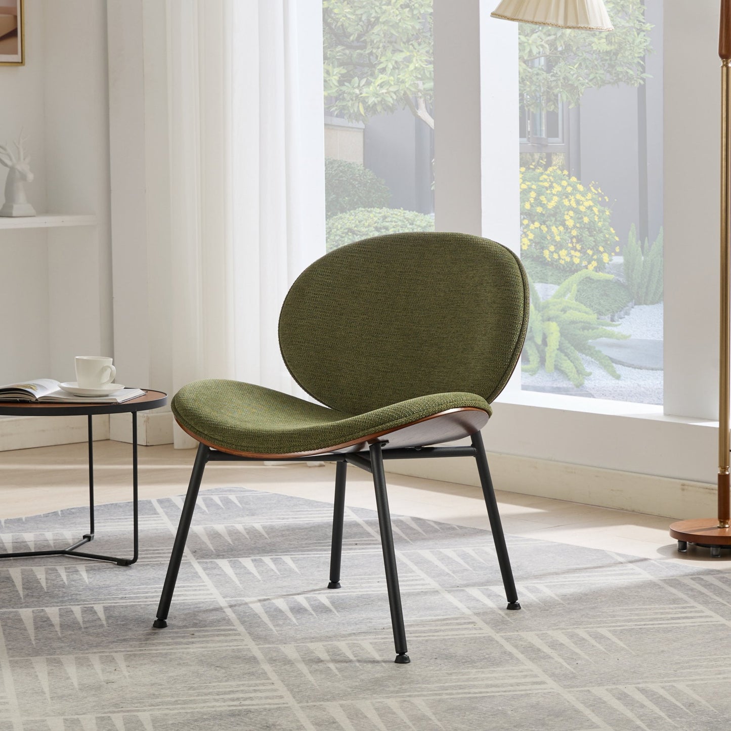 GAKMCIL Mid-Century Modern Fabric Upholstered Shell Accent Single Chairs with Walnut Finish, Comfortable Backrest, Metal and Wood Frame, 350lbs Load for Living Room, Bedroom, 0ffice (Green)
