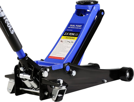 POWANLI 2.5 Ton (5500 lb) Low Profile Floor Jack,Professional Low Profile Hydraulic Jack, Heavy Duty Steel Racing Floor Jack with Dual Piston Quick Lift Pump,Lift Range 3.5"-19.5" Blue