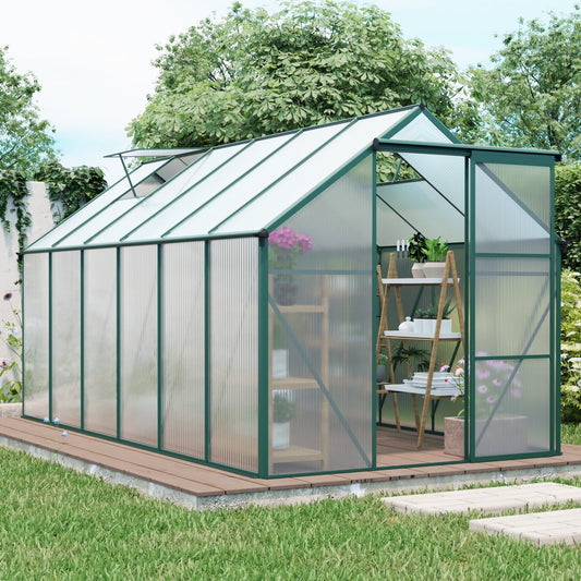 Aurlrtil 12'x6' Polycarbonate Greenhouse, Large Aluminum Walk-in Green House With 2 adjustable roof windows, Green
