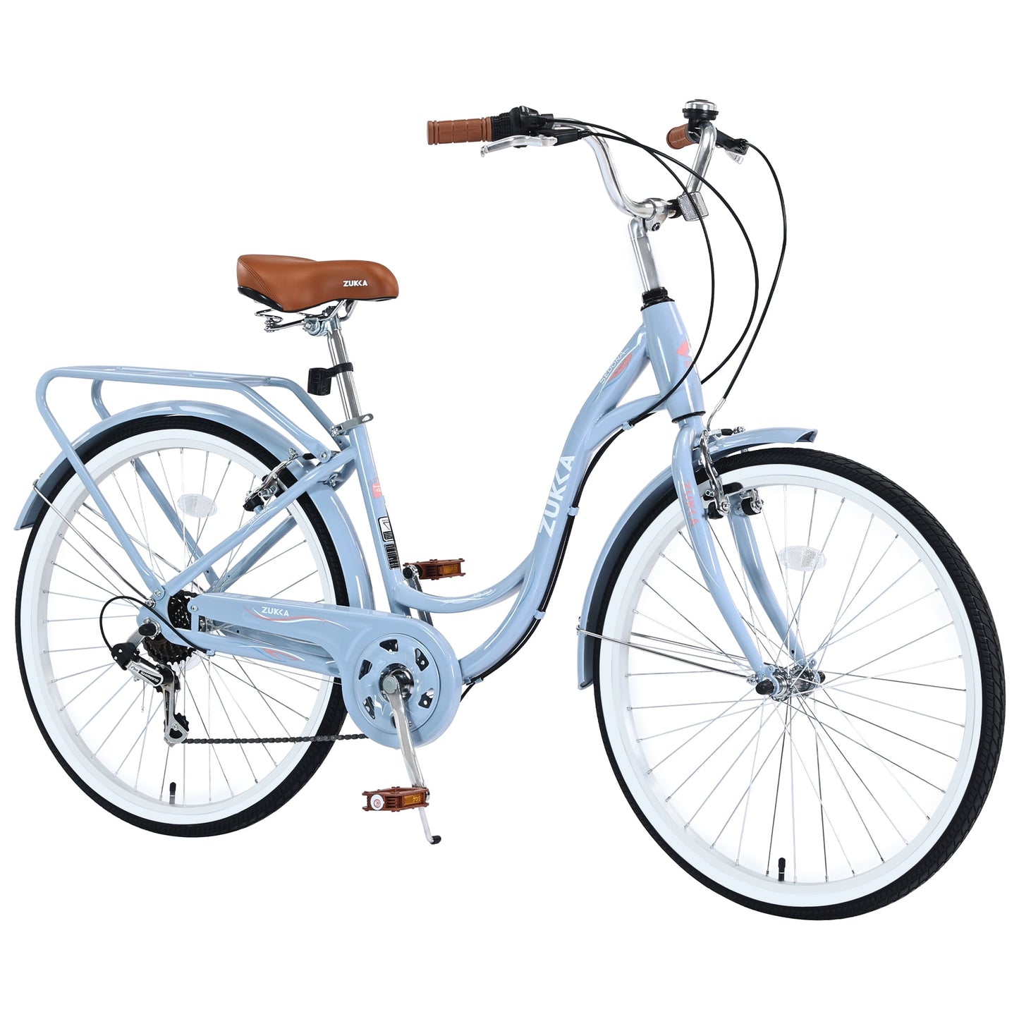 POWANLI 24" Girl Bike with 7 Speed Adjustment,Steel Frame Ladies Bicycle for 10+Years Old Blue