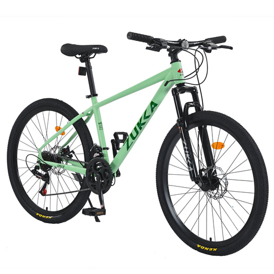POVANLI 26 inch Mountain Bike 24 Speed Suspension Fork 26*1.95 Inflatable rubber tires for Men/Women,Double Disc Brakes,85% assembled,Adults ages 14+,Gift(Green)