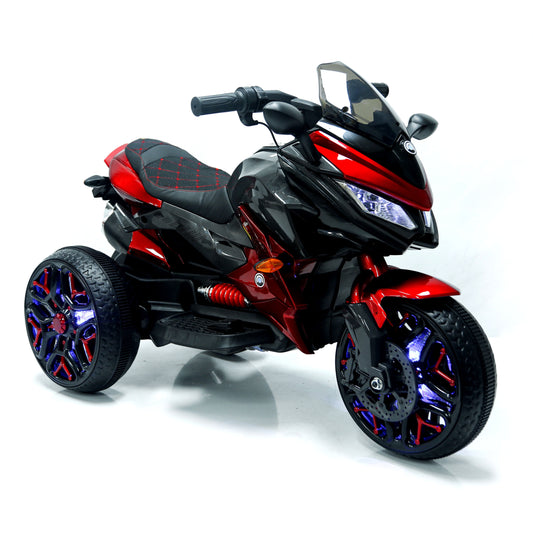 POVANLI 12V 3 Wheels Kids Ride on Motorcycle with Slow Start, Power Display, PU Seat, Training Wheels, Manual Throttle, Lighting Wheels, Bluetooth, USB, MP3 for Children Aged 3-5, Gift (Red)
