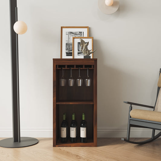 GAKMCIL Stackable Modular Wine Cabinets, Wine Bar Cabinet with cup holder & Shelves for Dining, Living, or Home Office, Durable Wooden Structure (Walnut Brown) (17.80 L * 15.95"W * 35.43"H)