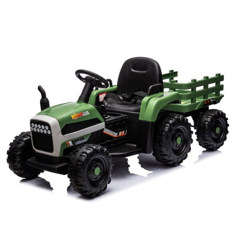 POWANLI 24V Ride on Tractor with Trailer,200w*2 motor Electric Tractor Toy with Remote Control, Electric car with 3 speed adjustable,USB,MP3,Bluetooth,LED light, safety belt for 3-6 girls,boys Emerald