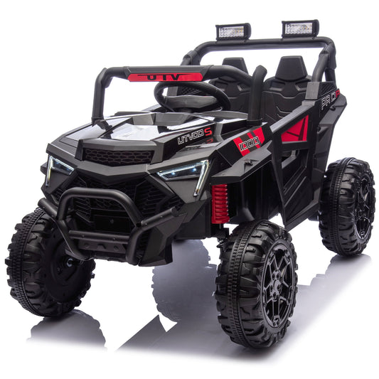 POVANLI 24V 400W Kids Ride On Electric UTV Car W/Parents Remote ,Slow start,Two driving modes,Power Display,LED Lights,Advanced center panel with USB,MP3,Bluetooth for Children Aged 3-5,Gift(Black)