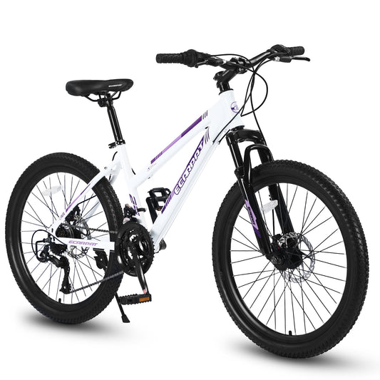 POWANLI 26" Mountain Bike for Teenagers Girls Women, 21 Speeds Mountain Bicycles with Dual Disc Brakes and 100mm Front Suspension, White(Gift)