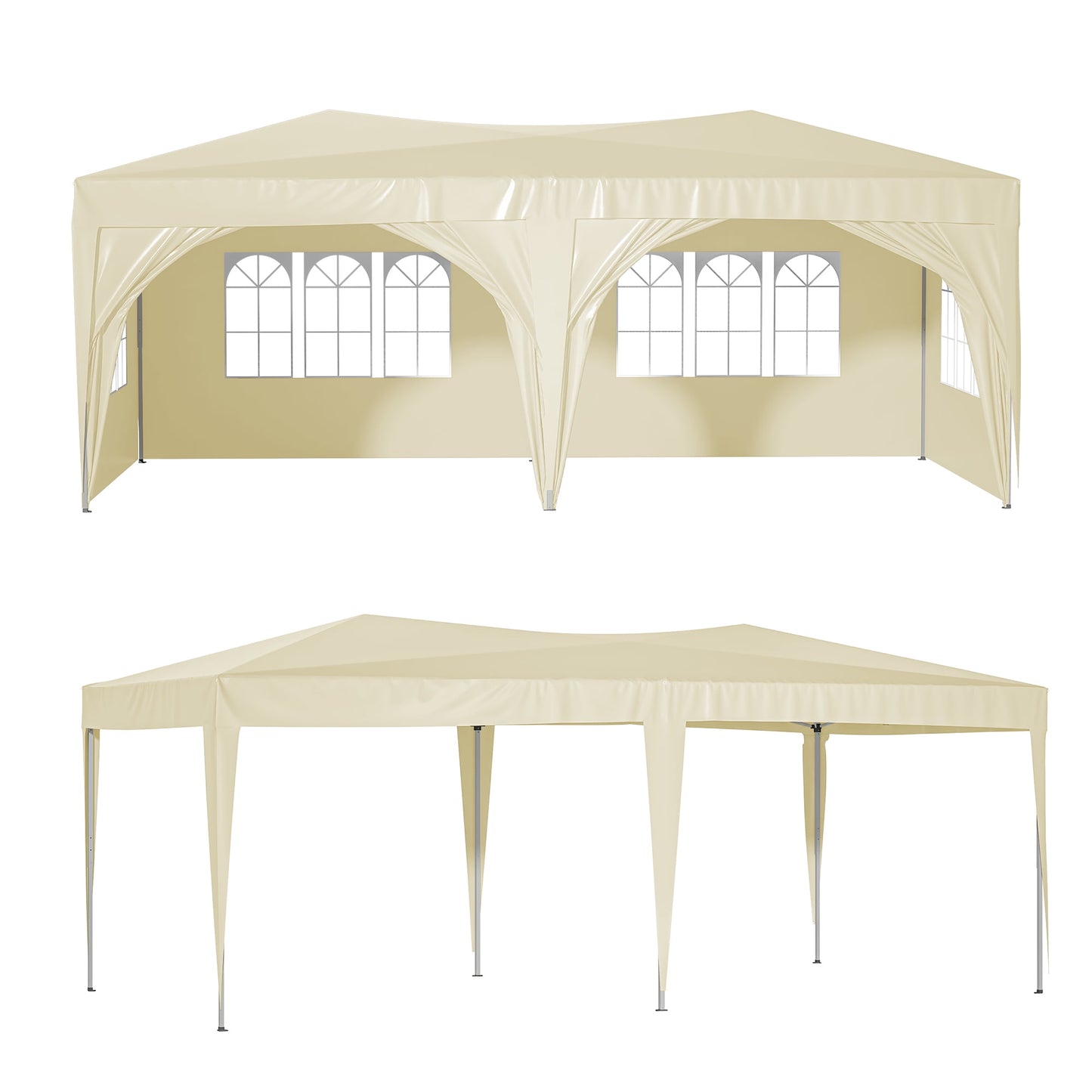 POWANLI 10'x 20'EZ Pop Up Canopy Outdoor Portable Party Folding Tent Gazebo with 6 Sidewalls,Ez Pop Up Outdoor Canopy for Parties with 3 Adjustable Heights,Carry Bag,6 Sand Bags