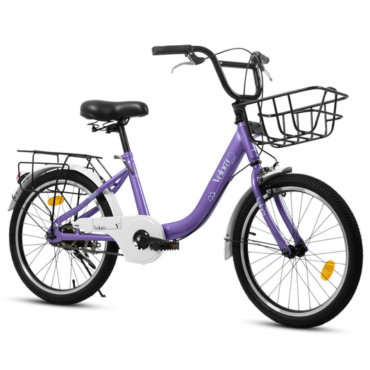 POVANLI 20" Kids Bike for 5-8 Boys & Girls with Basket, Rear Seat, Chain Guard, Coaster Brake & V-Brake, Children's Lightweight Steel Frame Bicycle, 85% assembled for Children's Gift (Purple)