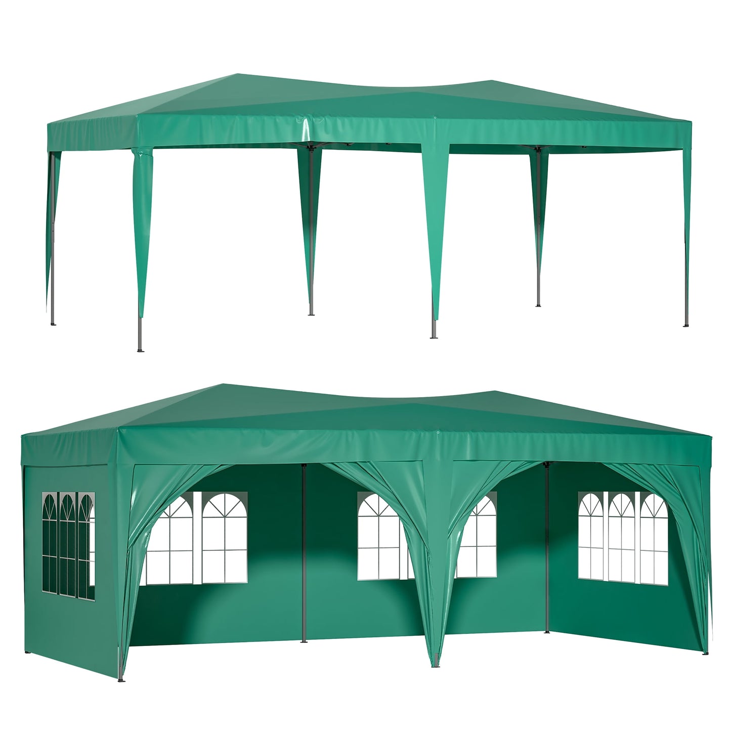 Powanli 10'x20' EZ Pop Up Canopy Outdoor Portable Party Folding Tent with 6 Removable Sidewalls + Carry Bag + 6pcs Weight Bag Green