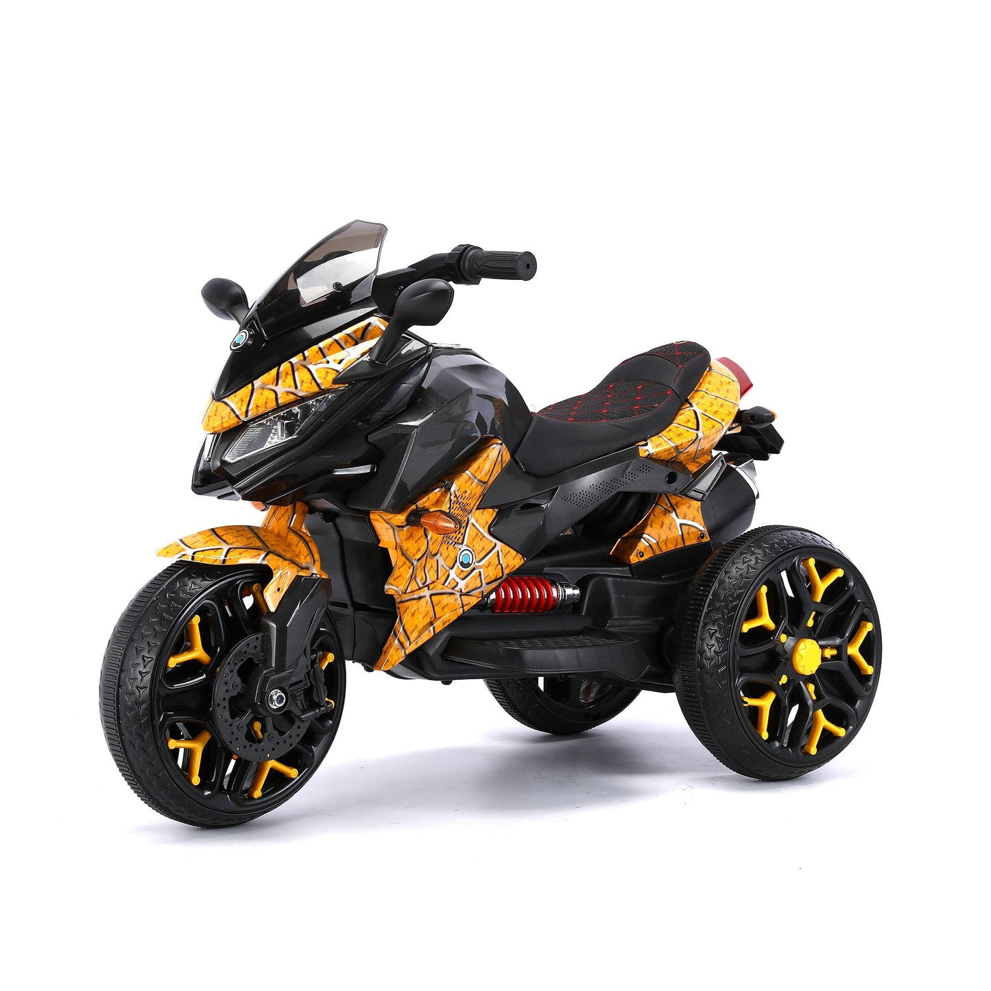 POVANLI 12V 3 Wheels Kids Ride on Motorcycle with Slow Start,Power Display,PU Seat,Training Wheels,Manual Throttle,Lighting Wheels,Bluetooth,USB,MP3,Early Education for Children Aged 3-5,Gift(Yellow)