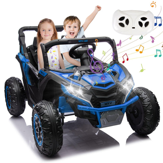 POWANLI 24V Electric Toy Car with UTV W/Parents Remote Control,2 Seater Kids Ride on Toys Truck with 4 wheels, USB, MP3, Bluetooth, LED Lights, Horn for Girls Boys Kids 3-8, Blue