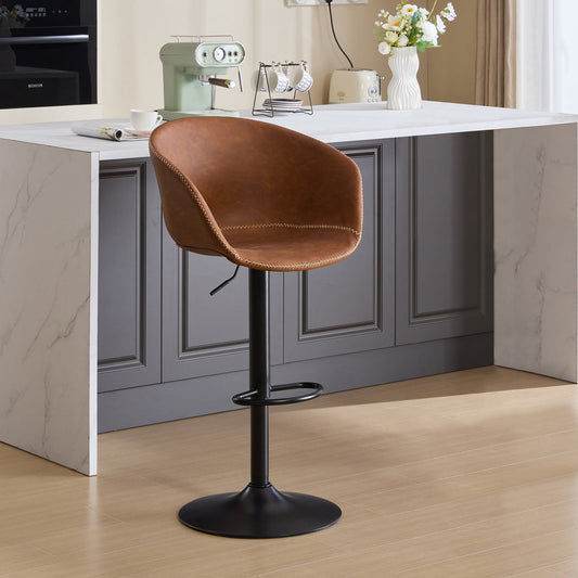 GAKMCIL PU Leather Bar Stools, Minimalism Style Adjustable Swivel Bar Chairs, Weight Capacity 300lbs for Kitchen Island, Dining Room, Pub, Cafe (Beige)