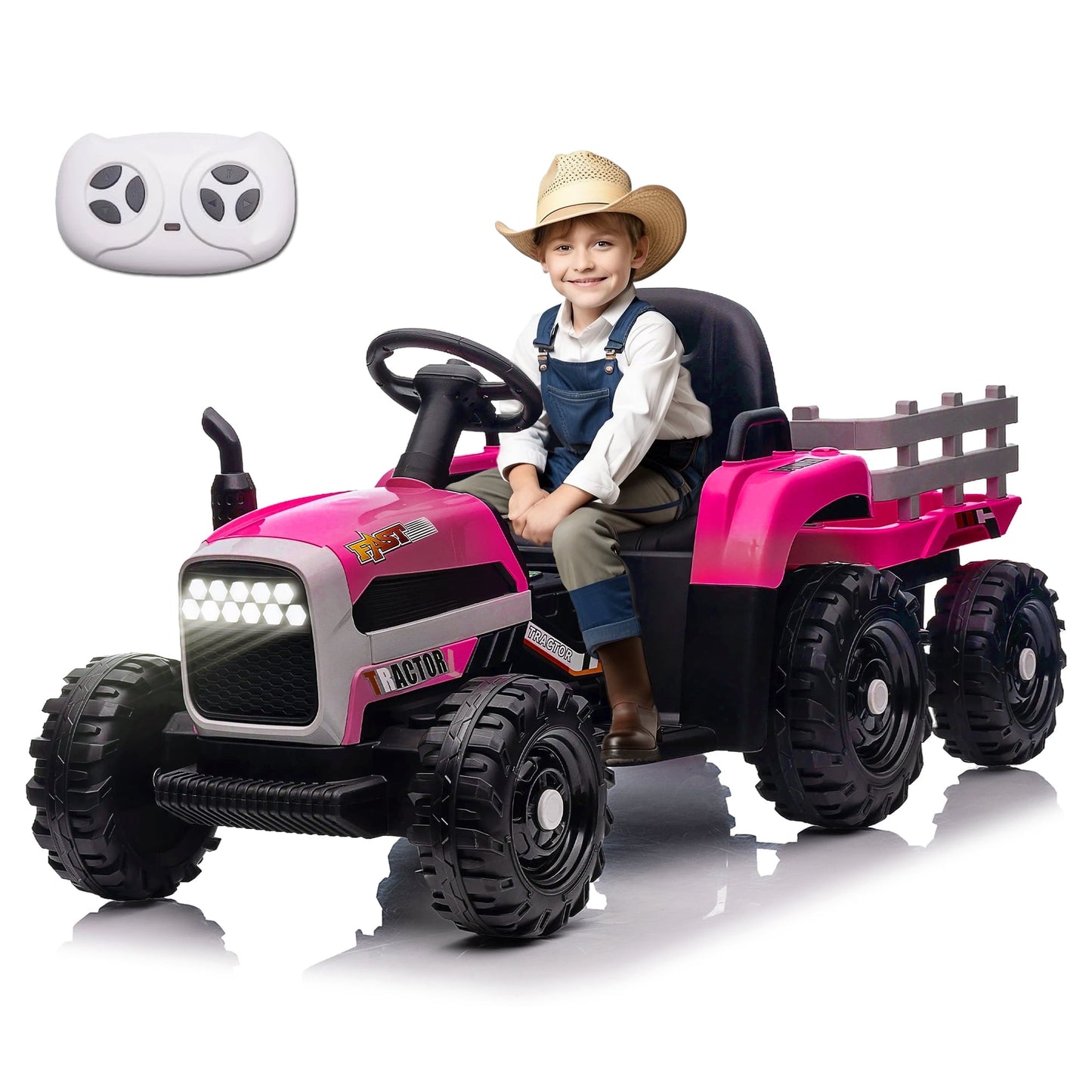 Xuanlur 24V Ride on Tractor with Remote Control, Ride on Toy for Big Kids, Kids Electric Vehicles Ride On Tractor Car with 200w*2 Motor, USB, LED light, Bluetooth, 3 Speed Adjustable (Rose Red)