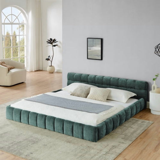 GAKMCIL California King size Bed Frame with Thick Fabric,Upholstered Bed Frame with Headboard and Solid Frame. No Box Spring Needed Blue+Green(90.5''*80.5''*31'')