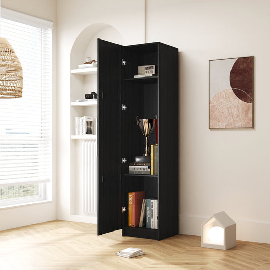 GAKMCIL Stackable Storage Cabinet(15.75"x15.75"x70.87"), Modern Freestanding Wall Mounted Storage Cabinet with 2 Inadjustable Shelves and Doors for Living room, Dining Room, Study, Office, Black