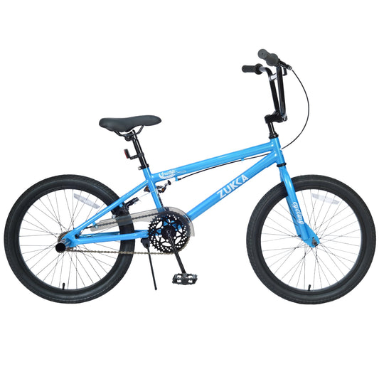POVANLI 20 Inch BMX Bike for Men and Women, Steel Frame, Aluminum Alloy Rim, 40T Chainring, Anti-skid Pedals, Rear Caliper Brakes, Disc Brake, Gift (Yr 7-10) (Blue)
