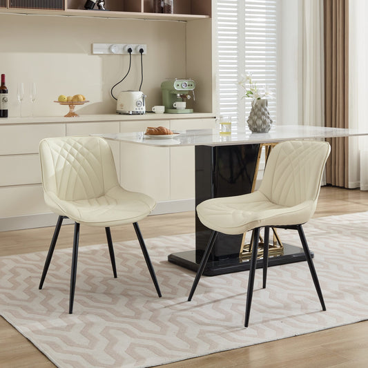 GAKMCIL PU Leather Upholstered Dining Chairs with Porous Design, Height Adjustable Leg Covers, Thick Cushion, Metal Legs, 300lb Load for Dining Room, Kitchen, Living Room (Set of 2, Cream)