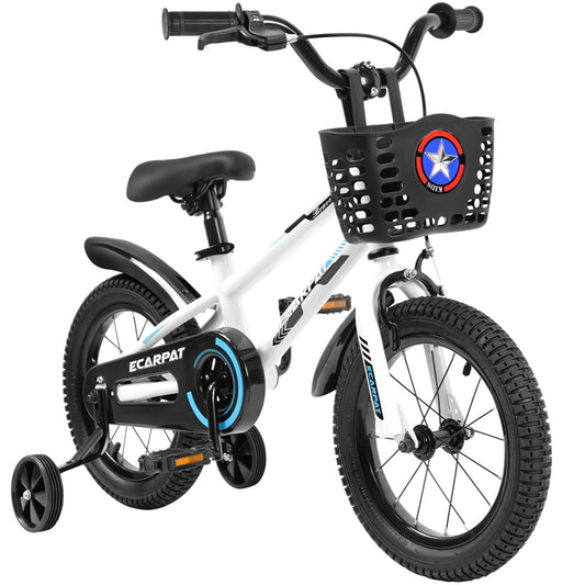 POWANLI 16“ Kids Bike With Removable Training Wheels And Adjustable Seat Post for Boys Girls Ages 4-8 Years White Color