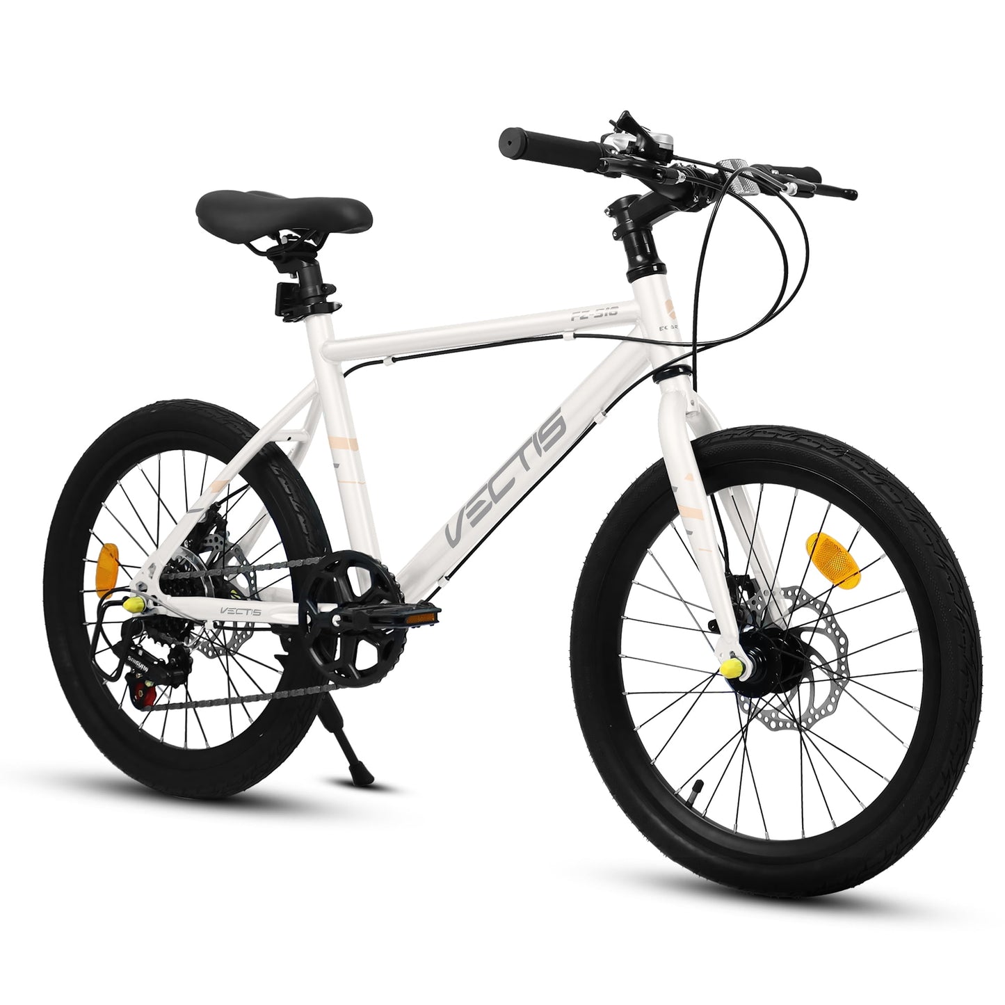 POVANLI 20" Kids Mountain Bike for 5-8yr or 4'-4'8" Boys & Girls, Lightweight Steel Frame Bicycle with 7-Speed, Front Suspension, Dual Disc Brakes and Fender, 85% assembled for Children's Gift(White)