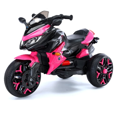POVANLI 12V 3 Wheels Kids Ride on Motorcycle with Slow Start,Power Display,PU Seat,Training Wheels,Manual Throttle,Lighting Wheels,Bluetooth,USB,MP3,Early Education for Children Aged 3-5,Gift(Pink)