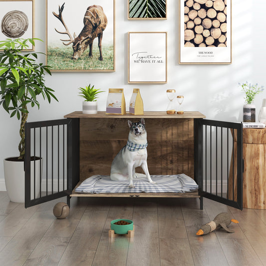 GAKMCIL 40.16" Large Dog Crate Furniture,Wooden Dog Kennel with Double Doors,Stylish&Secure Pet Home,Durable&Easy to Clean for Small,Medium,Large Dogs Under 150 lbs(40.16"Lx27.56"Wx26.97"H)(Brown)