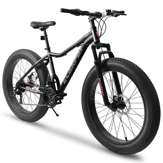 POWANLI 26"Fat Tires Mountain Bike,4-Inch Wide Wheel, 21-Speed Disc Brakes,Mens Womens Trail Beach Snow Commuter City Mountain Bike, Carbon Steel Frame Front Fork Bicycles