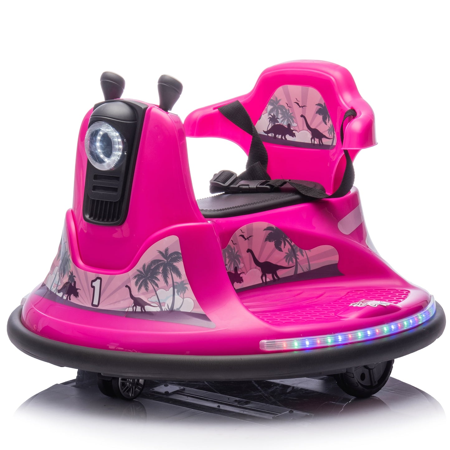 CAMSCH 12V Kids Ride on Bumper Car W/Parents Control, Slow Start, Power Display, Rotate 360 Degrees, Bumper Strip, Light Belt, MP3, Bluetooth, Bonus Stickers for Children Aged 2-5, Gift (Rose Red)