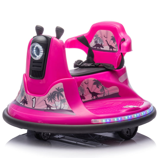 CAMSCH 12V Kids Ride on Bumper Car W/Parents Control, Slow Start, Power Display, Rotate 360 Degrees, Bumper Strip, Light Belt, MP3, Bluetooth, Bonus Stickers for Children Aged 2-5, Gift (Rose Red)